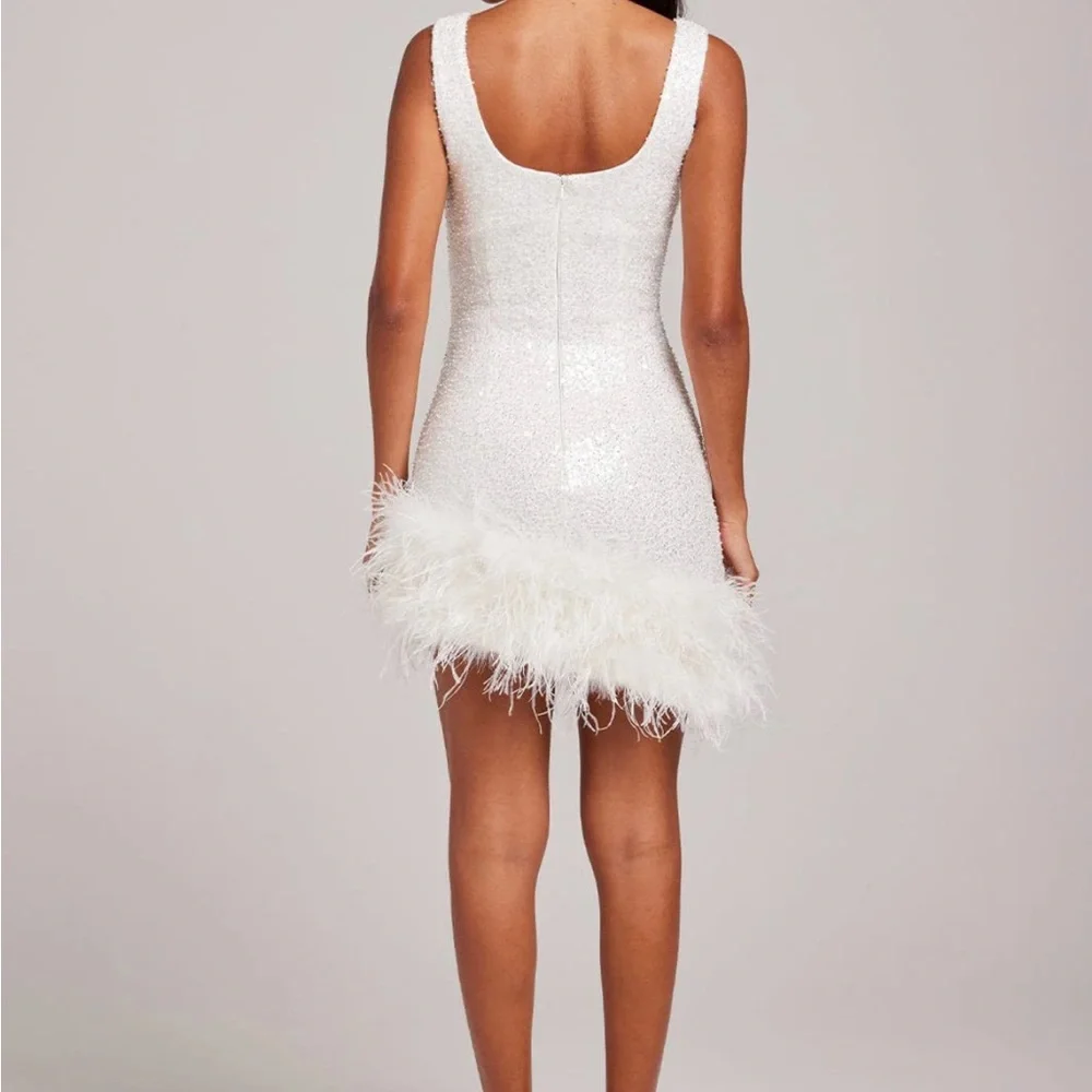 NADINE MERABI White Mini Dress with Feather Detail - Picture 3 of 8